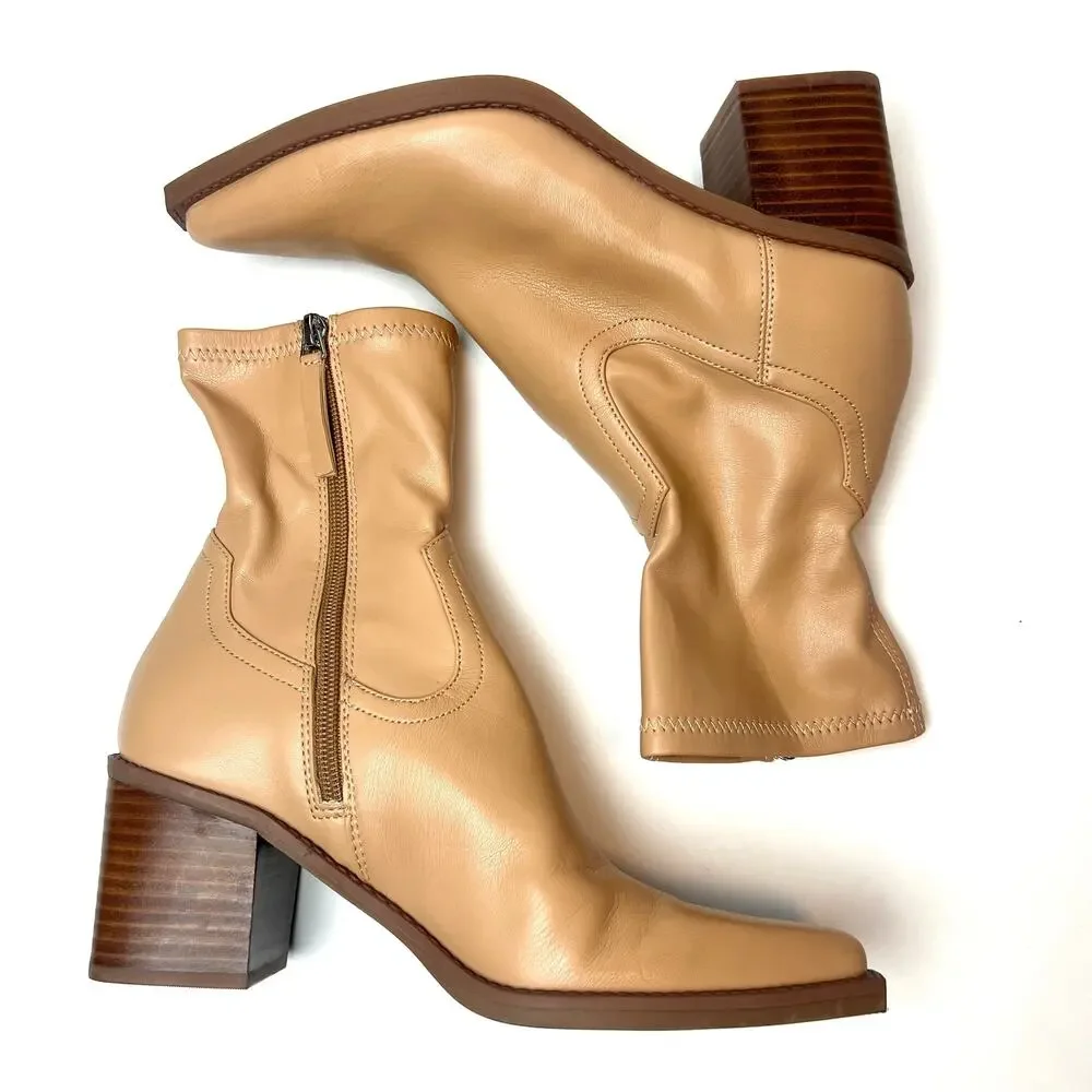 Dolce Vita Josiah Booties Pointed Toe Block Heel Ankle Boots Tan Size 7.5